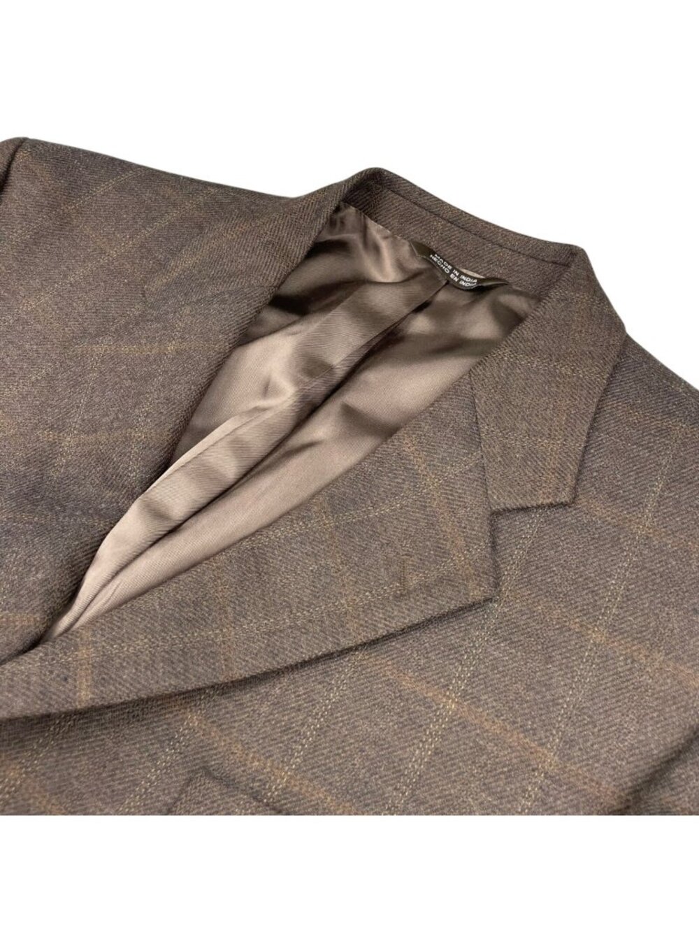 Stafford Men's Wool/Cashmere 2-Button Blazer Brown Windowpane Plaid • 42R